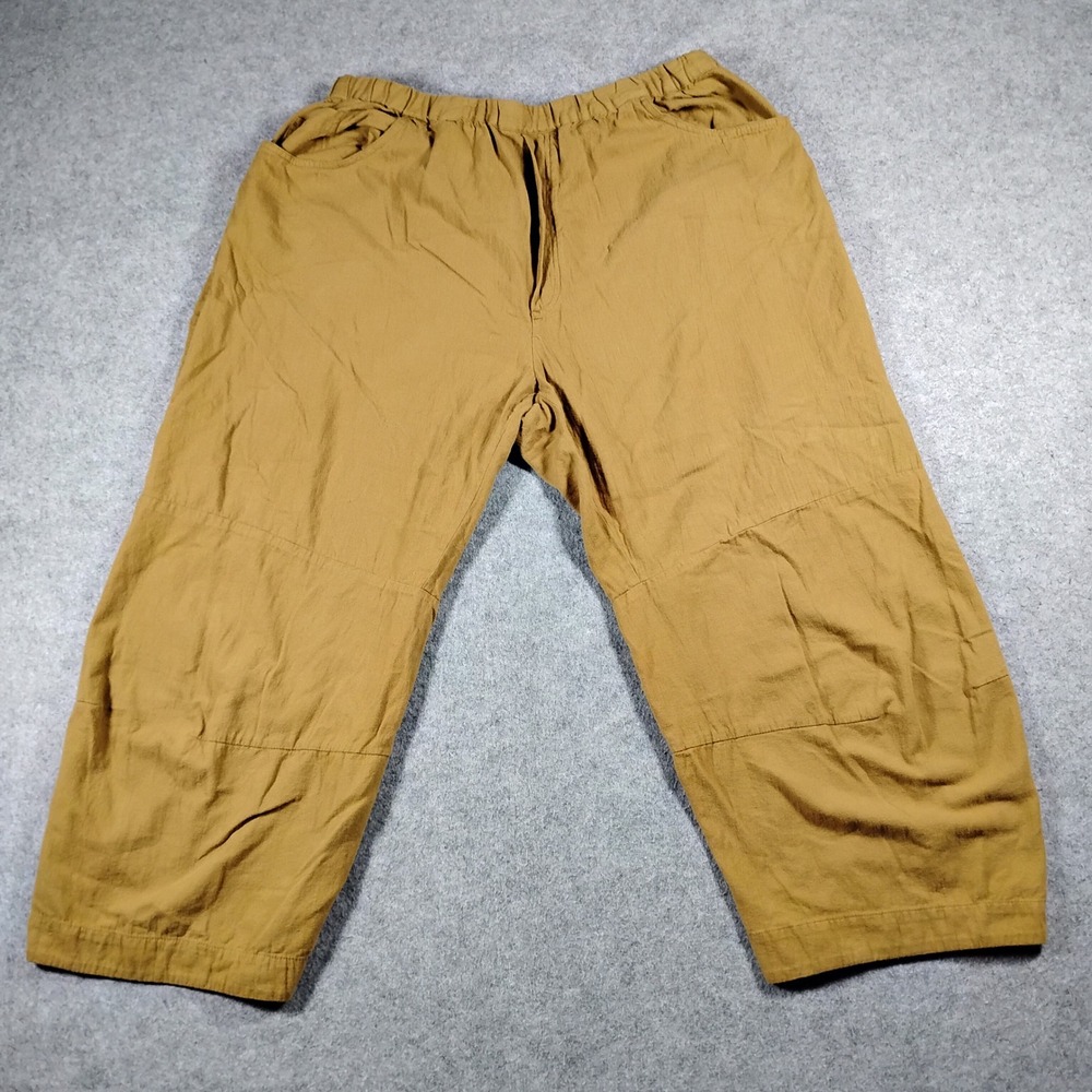 Roucha Pace Flannel Pant Dark Gold Cotton Wide Leg Cropped Trousers Size C